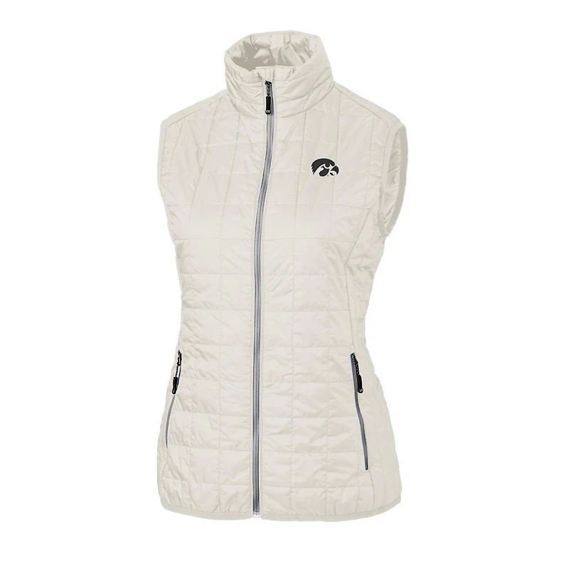 Women's Cutter & Buck White Iowa Hawkeyes Rainier PrimaLoft Eco Full-Zip Vest