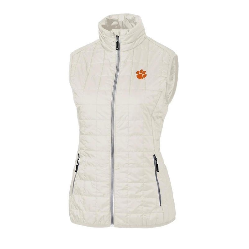 Women's Cutter & Buck White Clemson Tigers Rainier PrimaLoft Eco Full-Zip Vest