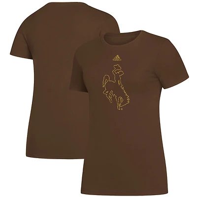 Women's adidas Brown Wyoming Cowboys Amplifier Team Logo T-Shirt