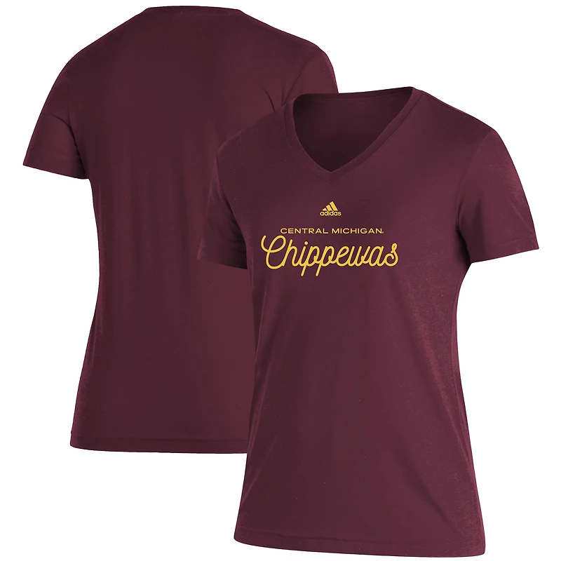 Women's adidas Maroon Central Michigan Chippewas Blend V-Neck T-Shirt