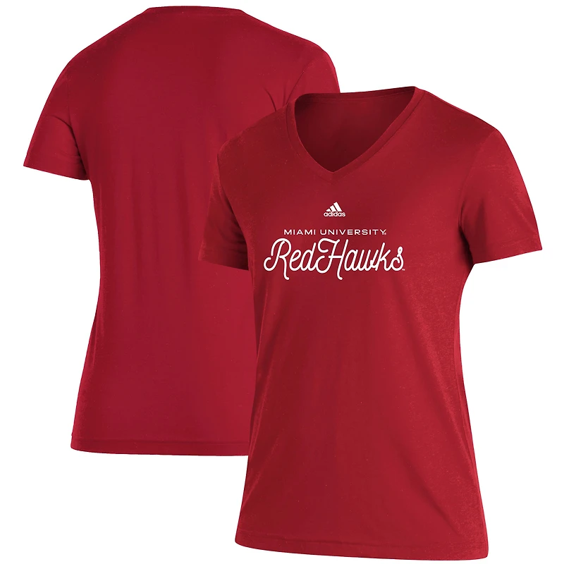 Women's adidas Red Miami University RedHawks Blend V-Neck T-Shirt