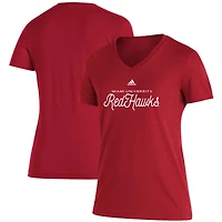 Women's adidas Red Miami University RedHawks Blend V-Neck T-Shirt