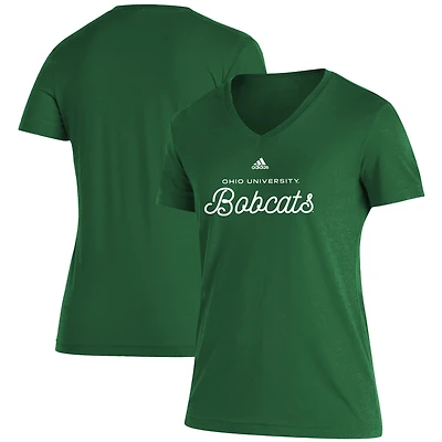 Women's adidas Hunter Green Ohio Bobcats Blend V-Neck T-Shirt