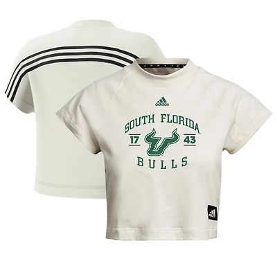Women's adidas Oatmeal South Florida Bulls Recycled Cropped T-Shirt