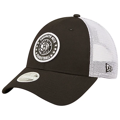 Women's New Era Black/White Brooklyn Nets Glitter Patch 9FORTY Snapback Hat
