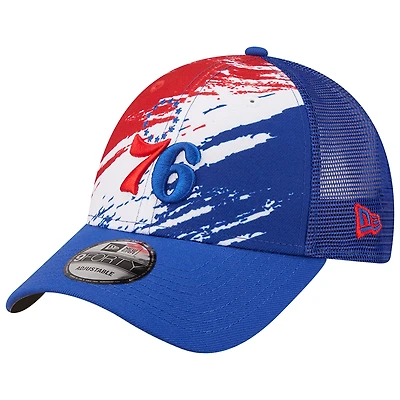 Men's New Era Royal Philadelphia 76ers Marble 9FORTY Trucker Snapback Hat