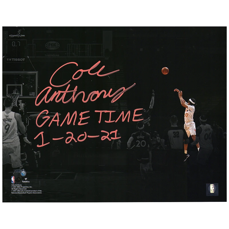 Cole Anthony Orlando Magic Autographed 11" x 14" Game-Winning Spotlight Photograph vs. Minnesota Timberwolves on January 20 2021 with "Game Time 1/20/21" Inscription