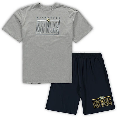 Men's Concepts Sport Heathered Gray/Navy Milwaukee Brewers Big & Tall Top & Shorts Sleep Set
