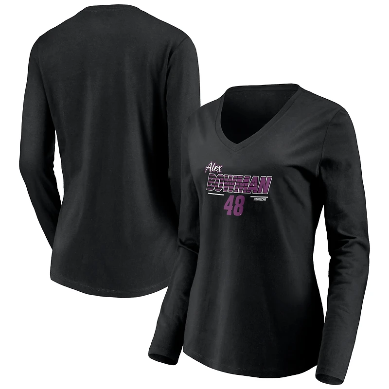 Women's Black Alex Bowman Dominant Winner Long Sleeve V-Neck T-Shirt