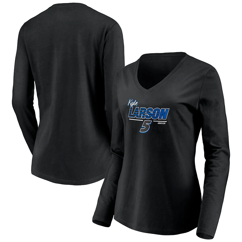 Women's Black Kyle Larson Dominant Winner Long Sleeve V-Neck T-Shirt