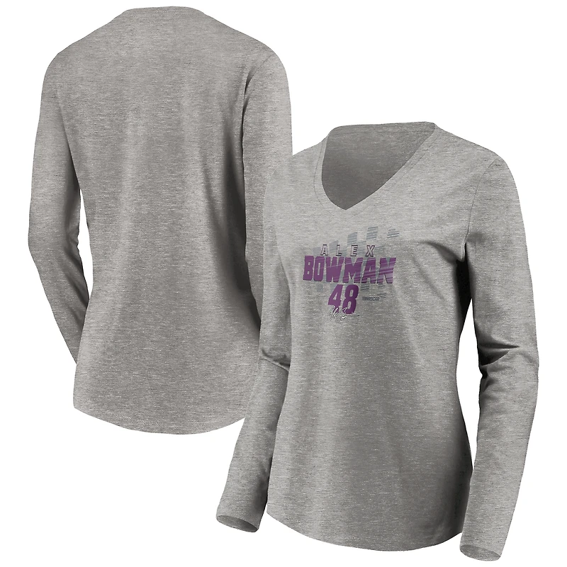 Women's Heathered Gray Alex Bowman Difference Maker Long Sleeve V-Neck T-Shirt