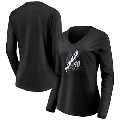 Women's Black Alex Bowman Three Wide Long Sleeve V-Neck T-Shirt