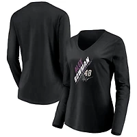 Women's Black Alex Bowman Three Wide Long Sleeve V-Neck T-Shirt