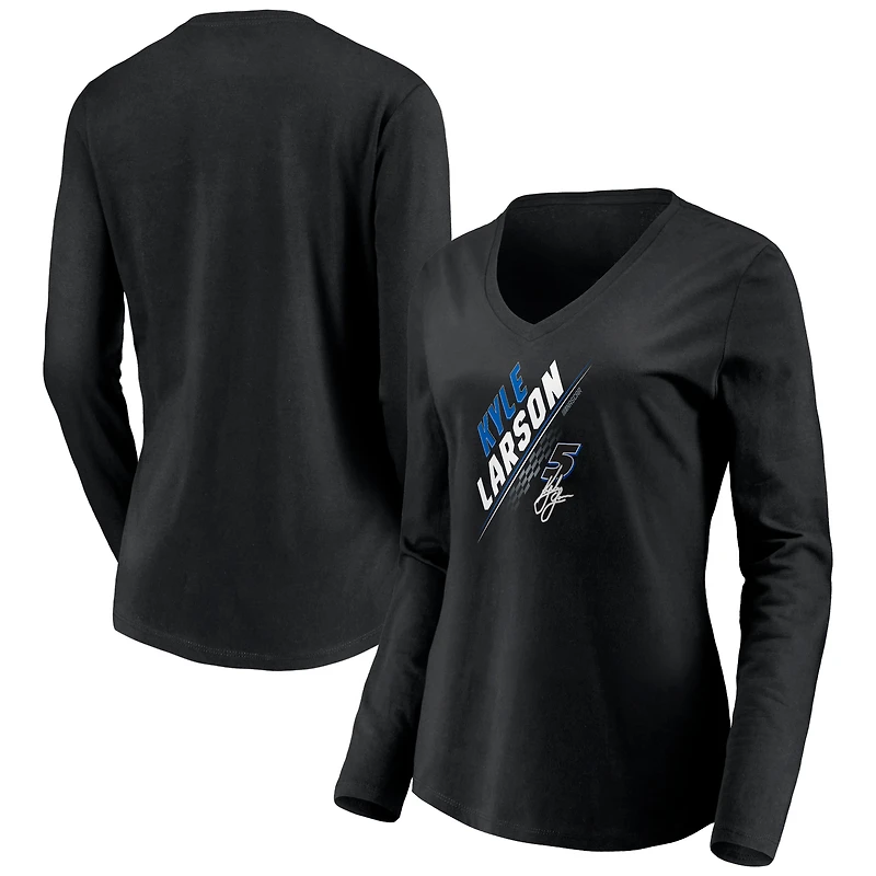 Women's Black Kyle Larson Three Wide Long Sleeve V-Neck T-Shirt