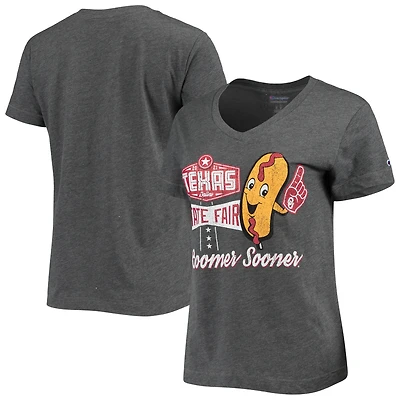 Women's Champion Heathered Gray Oklahoma Sooners Red River Showdown Vintage Fair V-Neck T-Shirt