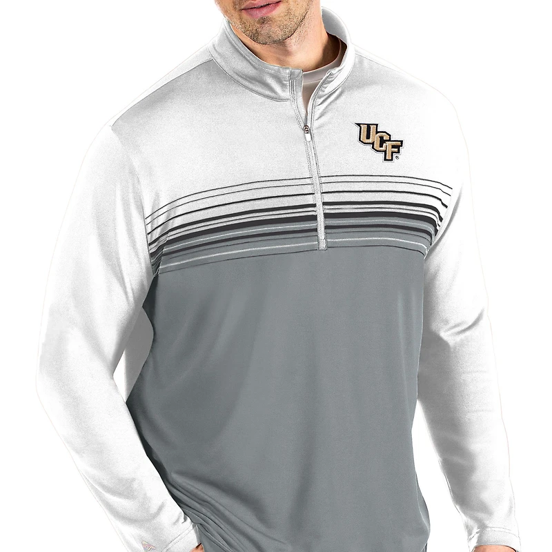 Men's Antigua White/Gray UCF Knights Pace Quarter-Zip Pullover Jacket