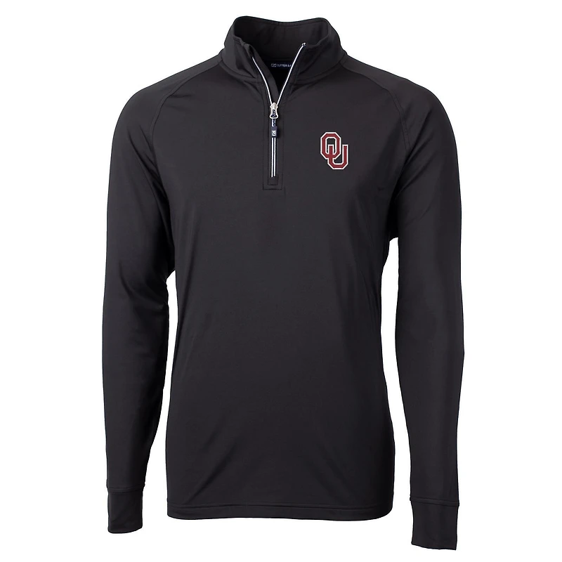 Men's Cutter & Buck Black Oklahoma Sooners Adapt Eco Knit Quarter-Zip Pullover Jacket