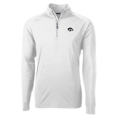Men's Cutter & Buck White Iowa Hawkeyes Adapt Eco Knit Quarter-Zip Pullover Jacket
