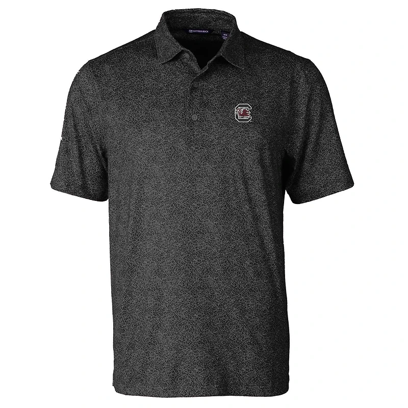 Men's Cutter & Buck Black South Carolina Gamecocks Pike Constellation Print Stretch Polo