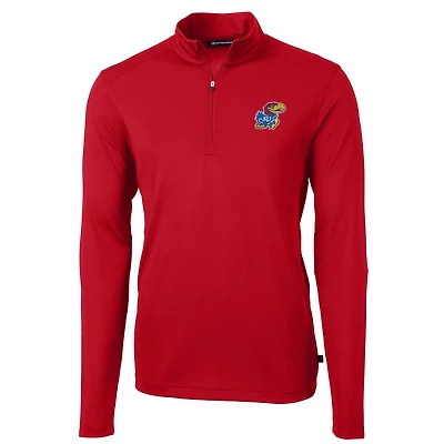 Men's Cutter & Buck Red Kansas Jayhawks Virtue Eco Pique Recycled Quarter-Zip Jacket