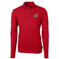 Men's Cutter & Buck Red Kansas Jayhawks Virtue Eco Pique Recycled Quarter-Zip Jacket