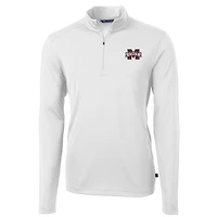 Men's Cutter & Buck White Mississippi State Bulldogs Virtue Eco Pique Recycled Quarter-Zip Jacket