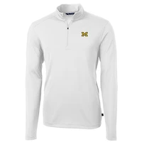 Men's Cutter & Buck White Michigan Wolverines Virtue Eco Pique Recycled Quarter-Zip Jacket