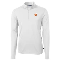 Men's Cutter & Buck White Clemson Tigers Virtue Eco Pique Recycled Quarter-Zip Jacket