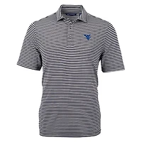 Men's Cutter & Buck Black West Virginia Mountaineers Virtue Eco Pique Stripe Recycled Polo