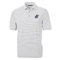 Men's Cutter & Buck Gray Kansas Jayhawks Virtue Eco Pique Stripe Recycled Polo