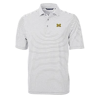 Men's Cutter & Buck Gray Michigan Wolverines Virtue Eco Pique Stripe Recycled Polo