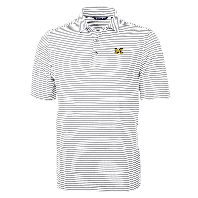 Men's Cutter & Buck Gray Michigan Wolverines Virtue Eco Pique Stripe Recycled Polo