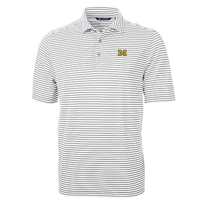 Men's Cutter & Buck Gray Michigan Wolverines Virtue Eco Pique Stripe Recycled Polo