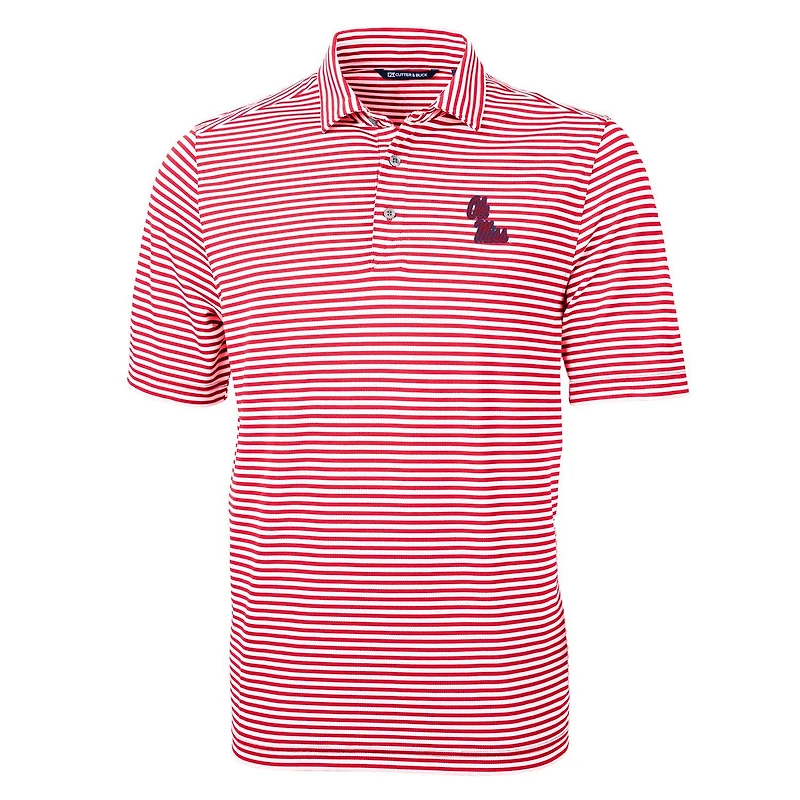Men's Cutter & Buck Red Ole Miss Rebels Virtue Eco Pique Stripe Recycled Polo