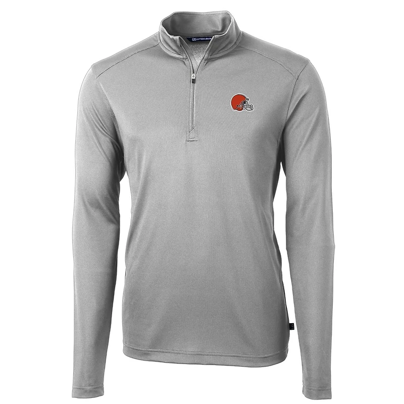 Men's Cutter & Buck Gray Cleveland Browns Virtue Eco Pique Recycled Quarter-Zip Pullover Jacket