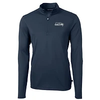 Men's Cutter & Buck College Navy Seattle Seahawks Virtue Eco Pique Recycled Quarter-Zip Pullover Jacket