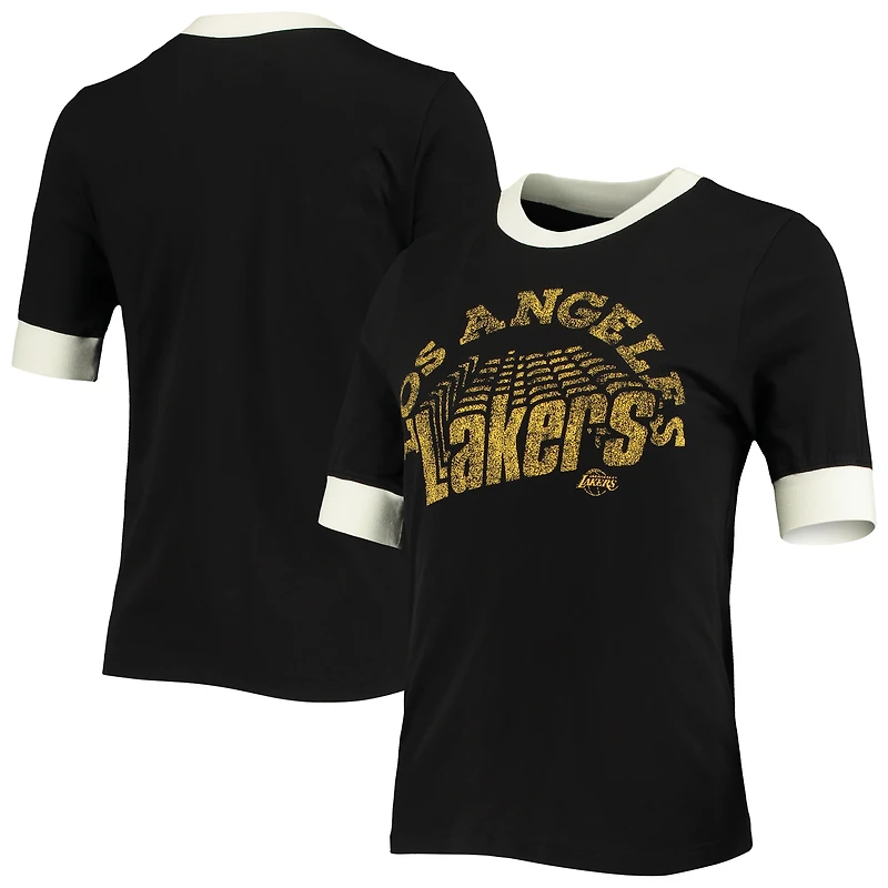 Women's Junk Food Black Los Angeles Lakers Slim Ringer T-Shirt