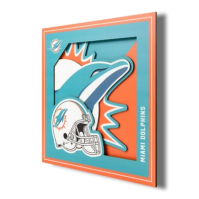 Miami Dolphins 12'' x 12'' 3D Logo Wall Art