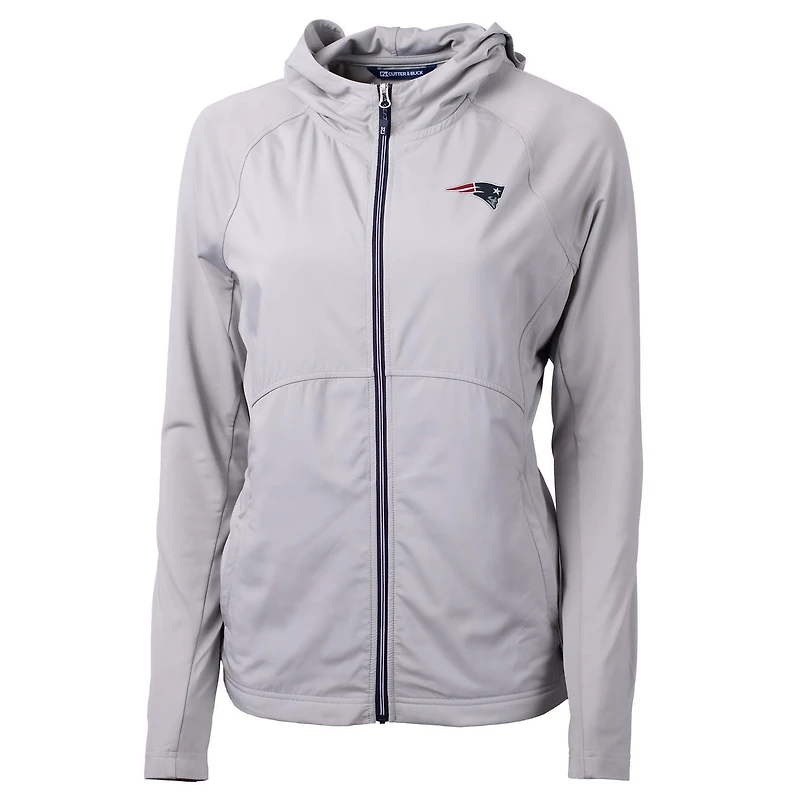 Women's Cutter & Buck Gray New England Patriots Adapt Eco Knit Full-Zip Hoodie
