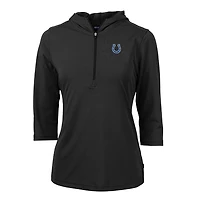 Women's Cutter & Buck Black Indianapolis Colts Virtue Eco Pique Half-Zip 3/4 Sleeve Pullover Hoodie