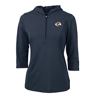 Women's Cutter & Buck Navy Los Angeles Rams Virtue Eco Pique Half-Zip 3/4 Sleeve Pullover Hoodie