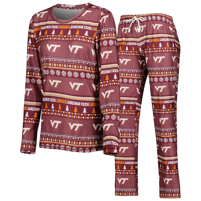 Women's Concepts Sport Maroon Virginia Tech Hokies Holiday Long Sleeve Top and Pants Sleep Set