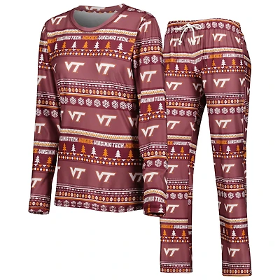 Women's Concepts Sport Maroon Virginia Tech Hokies Holiday Long Sleeve Top and Pants Sleep Set