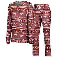 Women's Concepts Sport Maroon Virginia Tech Hokies Holiday Long Sleeve Top and Pants Sleep Set