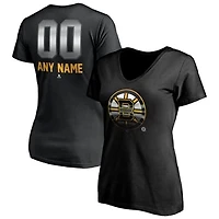 Women's Black Boston Bruins Personalized Midnight Mascot Logo V-Neck T-Shirt