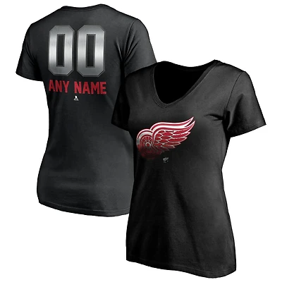 Women's Black Detroit Red Wings Personalized Midnight Mascot Logo V-Neck T-Shirt