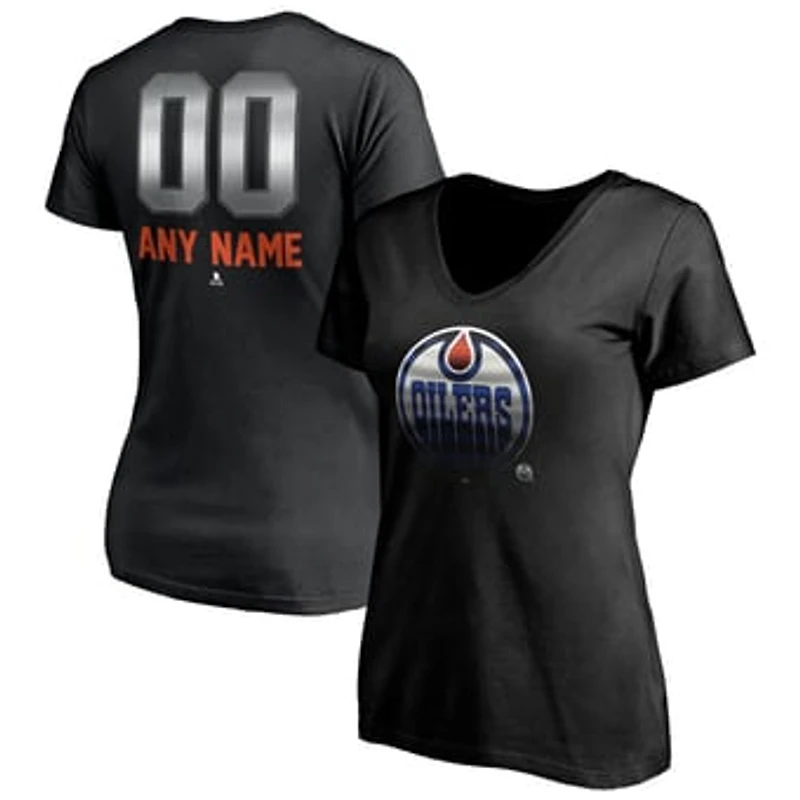 Women's Black Edmonton Oilers Personalized Midnight Mascot Logo V-Neck T-Shirt