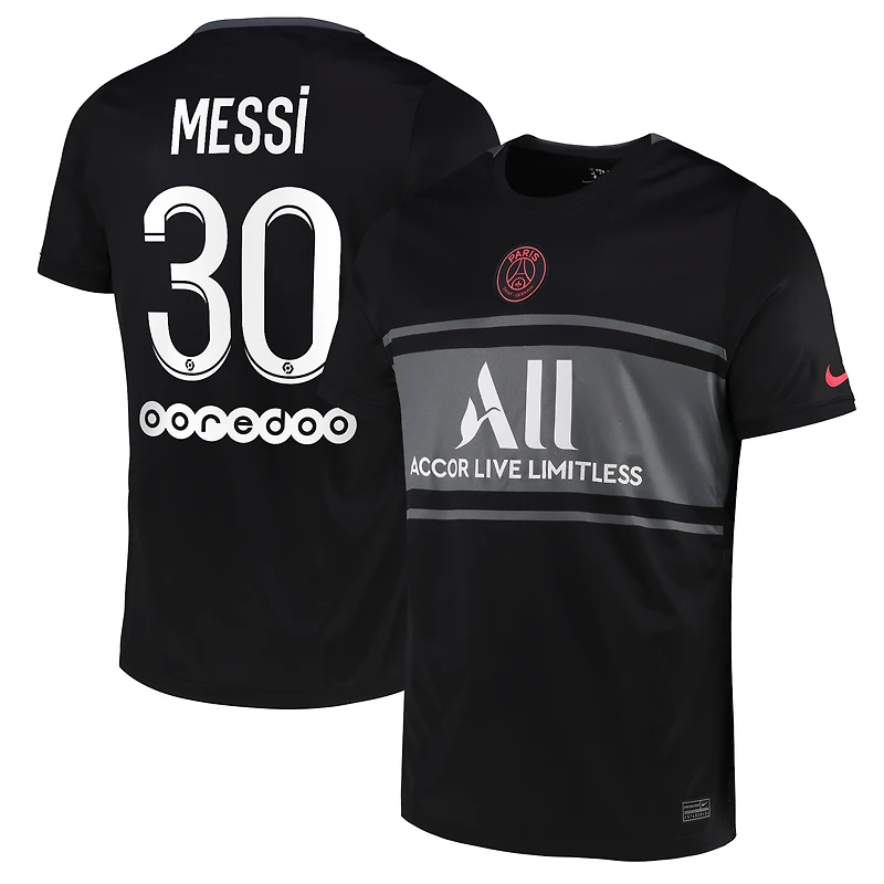 Men's Nike Lionel Messi Black Paris Saint-Germain 2021/22 Third Breathe Stadium Replica Player Jersey