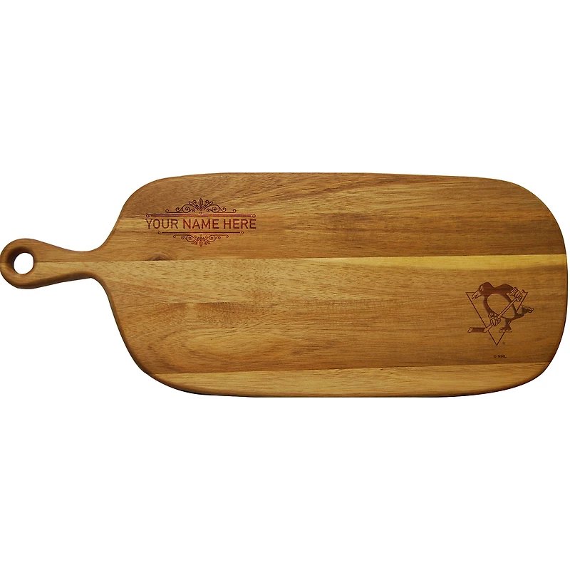 Pittsburgh Penguins Personalized Acacia Paddle Serving Board