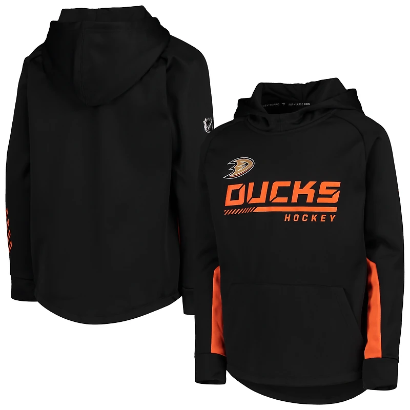 Youth Black Anaheim Ducks Authentic Pro Raglan Pullover Hoodie